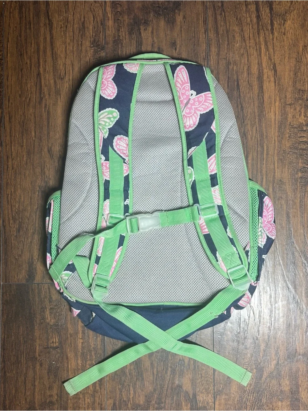 Pottery Barn Large “Reagan” Navy Backpack with Pink Butterflies & Green Trim
